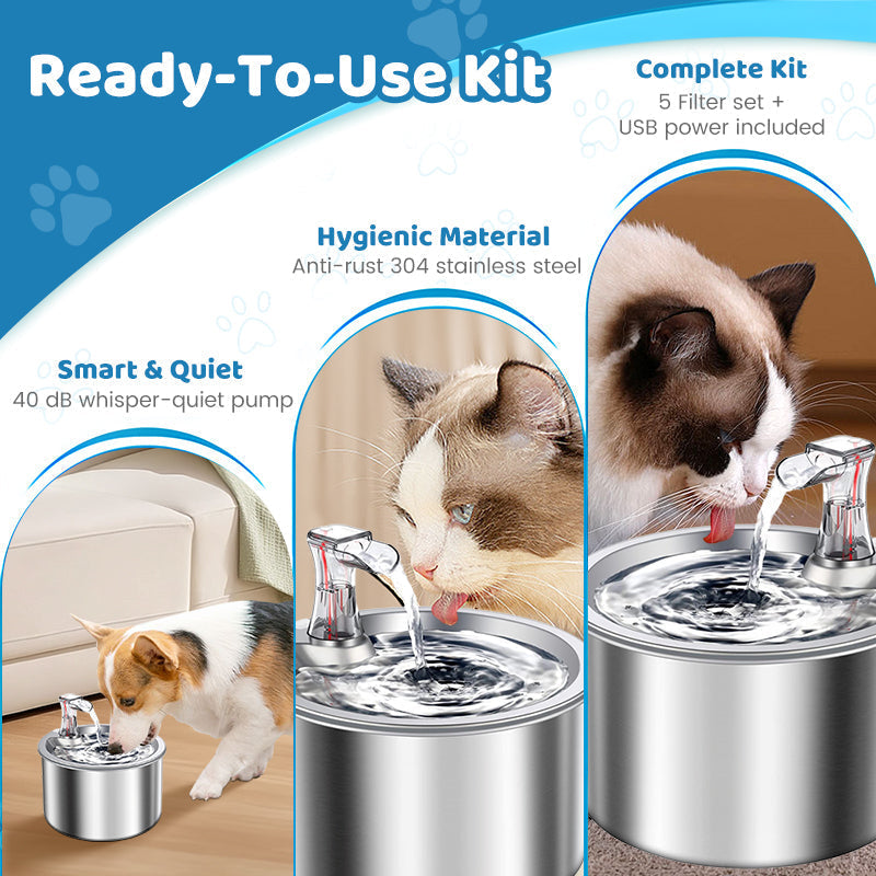 Abreuvoir automatique sans fil et sans prise pour chats et chiens, équipé d'un capteur d'eau. Abreuvoir intelligent assurant une circulation continue d'eau fraîche.
