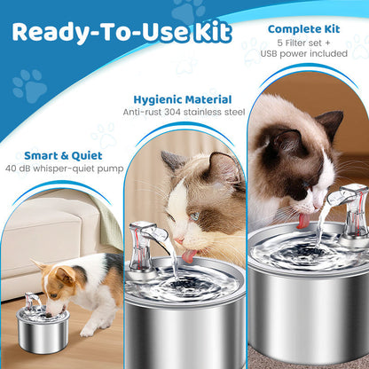Abreuvoir automatique sans fil et sans prise pour chats et chiens, équipé d'un capteur d'eau. Abreuvoir intelligent assurant une circulation continue d'eau fraîche.