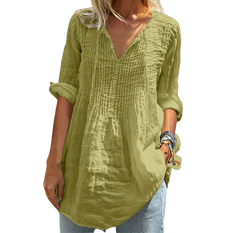 👚 Damen lässiges V-Ausschnitt-Bindefalten-Oberteil – feminin, luftig & vielseitig – perfekt für Alltag, Büro & Freizeit – mit elegantem Bindefalten-Detail – ideal für warme Tage & entspannte Stunden