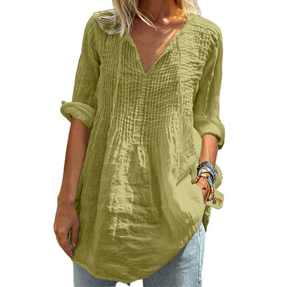 👚 Damen lässiges V-Ausschnitt-Bindefalten-Oberteil – feminin, luftig & vielseitig – perfekt für Alltag, Büro & Freizeit – mit elegantem Bindefalten-Detail – ideal für warme Tage & entspannte Stunden