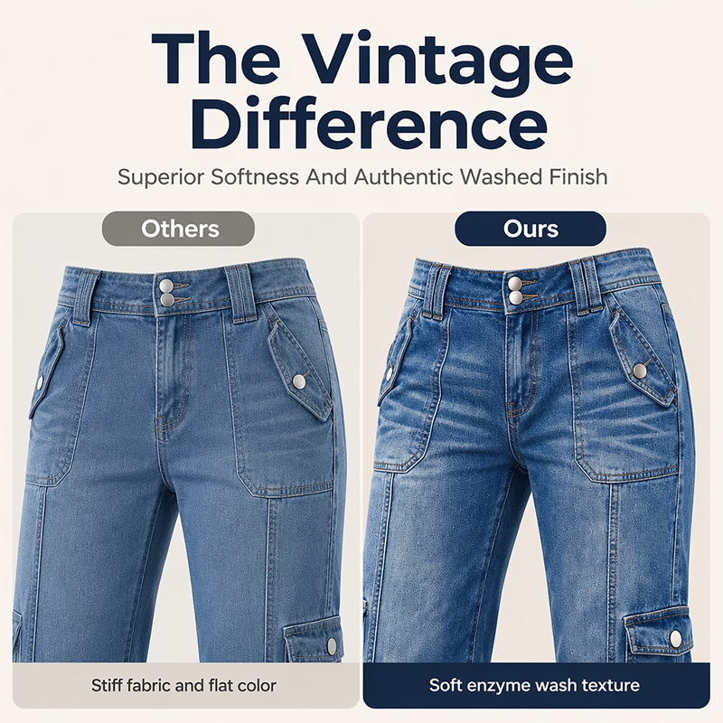 👖 Vintage-Cargo-Capri-Jeans mit Kordelzug am Saum – praktische Taschen & lässiger Stil für den Stadtalltag