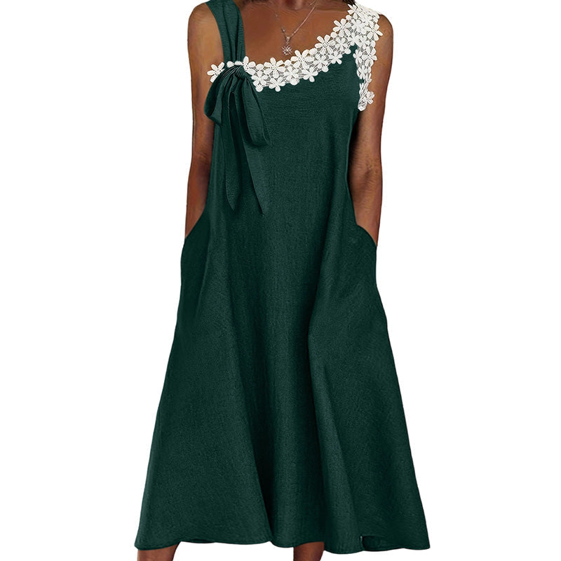 Sommerfavorit☀️🌺 Elegantes Spitzenkleid mit Schleife an der Schulter – ein Must-Have für einen lässigen Sommerlook