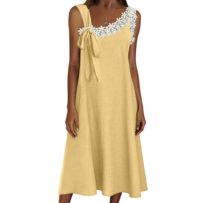Sommerfavorit☀️🌺 Elegantes Spitzenkleid mit Schleife an der Schulter – ein Must-Have für einen lässigen Sommerlook