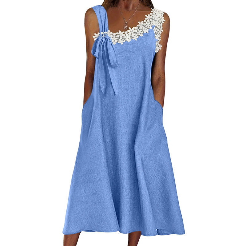 Sommerfavorit☀️🌺 Elegantes Spitzenkleid mit Schleife an der Schulter – ein Must-Have für einen lässigen Sommerlook