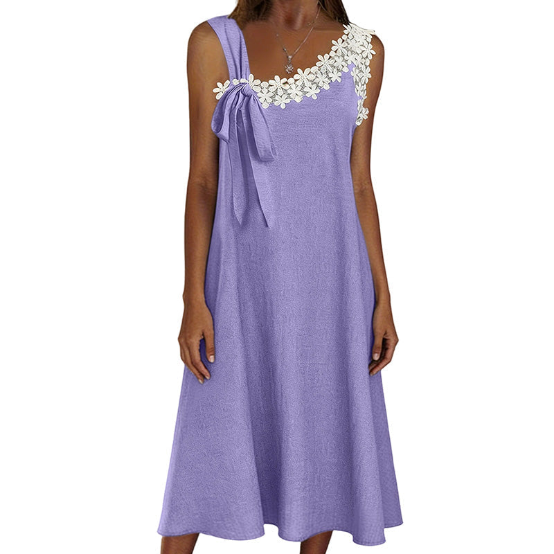 Sommerfavorit☀️🌺 Elegantes Spitzenkleid mit Schleife an der Schulter – ein Must-Have für einen lässigen Sommerlook