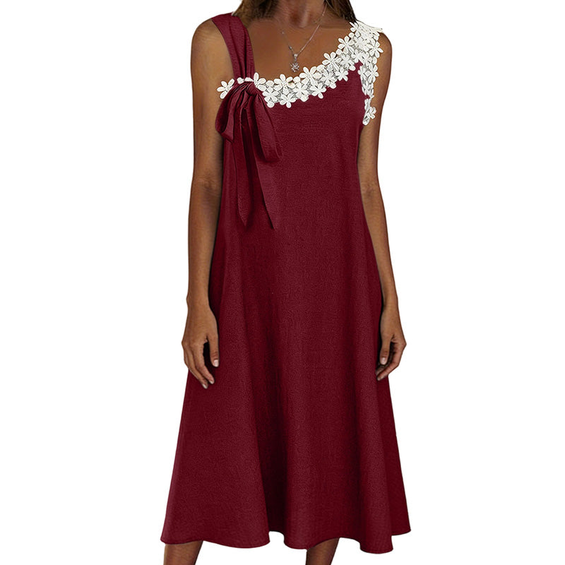 Sommerfavorit☀️🌺 Elegantes Spitzenkleid mit Schleife an der Schulter – ein Must-Have für einen lässigen Sommerlook