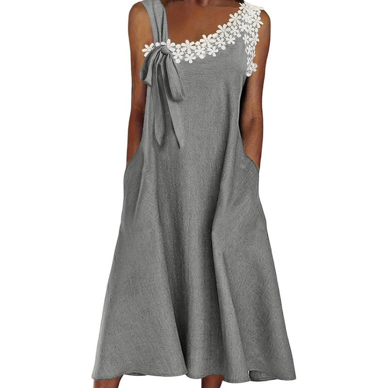 Sommerfavorit☀️🌺 Elegantes Spitzenkleid mit Schleife an der Schulter – ein Must-Have für einen lässigen Sommerlook