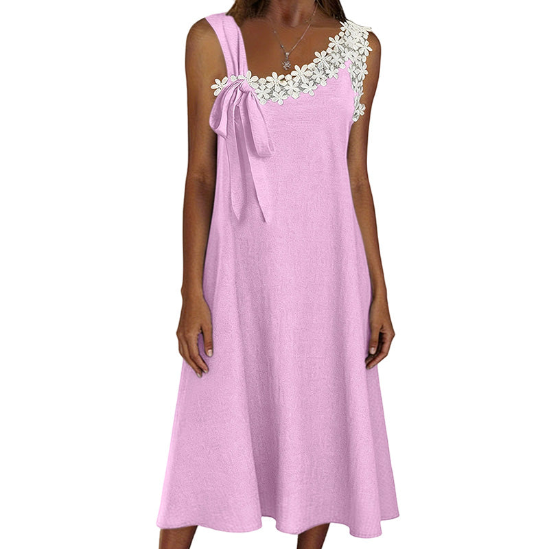 Sommerfavorit☀️🌺 Elegantes Spitzenkleid mit Schleife an der Schulter – ein Must-Have für einen lässigen Sommerlook