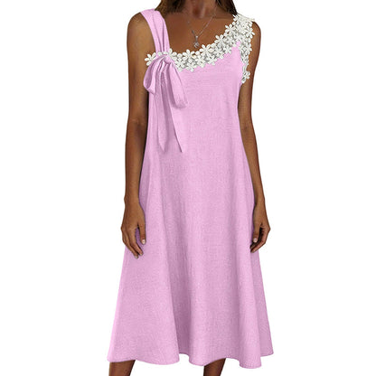 Sommerfavorit☀️🌺 Elegantes Spitzenkleid mit Schleife an der Schulter – ein Must-Have für einen lässigen Sommerlook