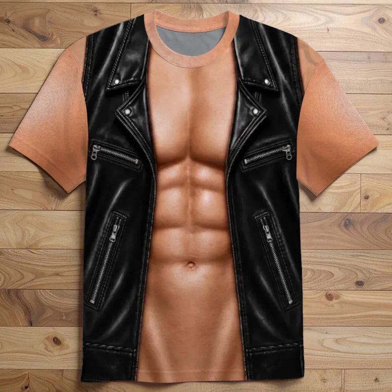 ❄️Sommerfrische 50 % Rabatt!✨Lustiges Herren-T-Shirt mit Fake-Muskelprint – Auffälliges Party-Shirt für BBQ, Motorradtouren, Partys & als Geschenk