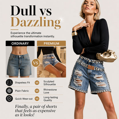 🌟 Der Look, den alle suchen – bei uns 50% günstiger! ⌛Zeitlich begrenztes Angebot – Damen-Rhinsten-Ripped-Denim-Shorts