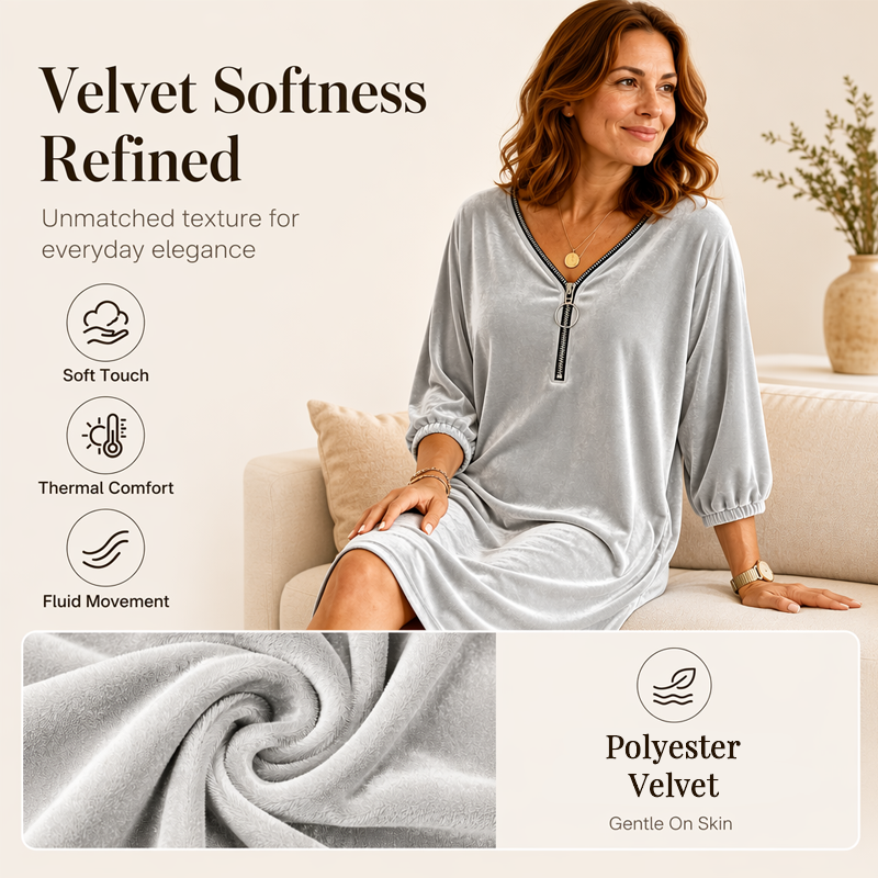 🏆 Verkaufsschlager – jetzt halber Preis!👗Damenkleid mit Reißverschluss, V-Ausschnitt und halben Ärmeln