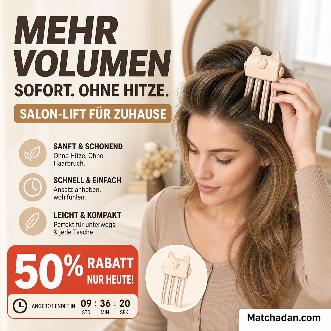 💇‍♀️✨ 50 % RABATT! Kabelloser Haarclip für mehr Volumen am Haaransatz für Damen – Mehr Volumen, einfaches Styling und ein Ergebnis wie vom Friseur zu Hause 💖🔥