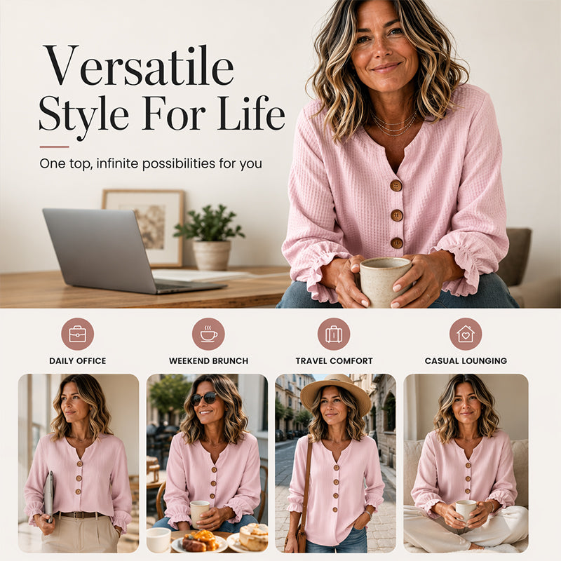👚 Damen-Waffelstrick-Langarm-Oberteil – weich, atmungsaktiv & vielseitig – perfekt für Alltag, Büro & Freizeit – mit strukturiertem Waffelmuster – ideal für warme Tage & entspannte Stunden