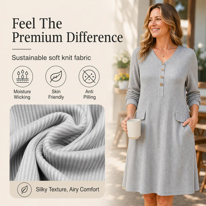 Damenkleid aus Strick mit V-Ausschnitt und vertikalen Streifen