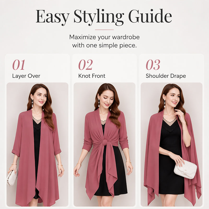 🌸 Zarter Chiffon trifft auf lässige Eleganz – dieser leichte Cardigan ist das Must-have für jede Jahreszeit. Angenehm weicher Stoff, femininer Schnitt und unendlich viele Kombinationsmöglichkeiten. Hol dir jetzt dein neues Lieblingsteil! ✨👗