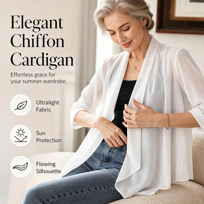 🌸 Zarter Chiffon trifft auf lässige Eleganz – dieser leichte Cardigan ist das Must-have für jede Jahreszeit. Angenehm weicher Stoff, femininer Schnitt und unendlich viele Kombinationsmöglichkeiten. Hol dir jetzt dein neues Lieblingsteil! ✨👗
