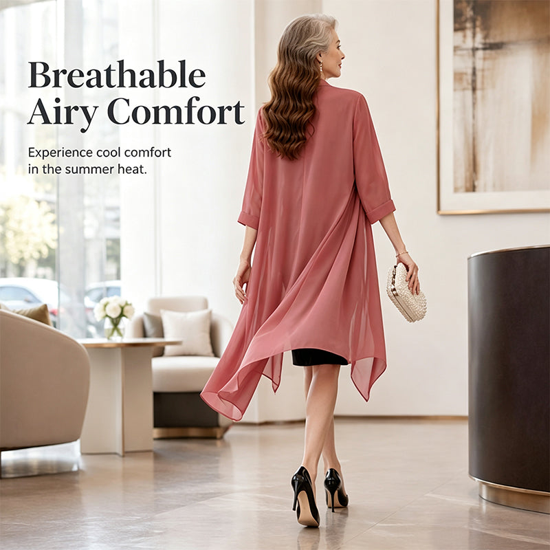 🌸 Zarter Chiffon trifft auf lässige Eleganz – dieser leichte Cardigan ist das Must-have für jede Jahreszeit. Angenehm weicher Stoff, femininer Schnitt und unendlich viele Kombinationsmöglichkeiten. Hol dir jetzt dein neues Lieblingsteil! ✨👗
