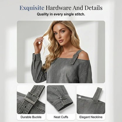 👕✨ 50% RABATT! Damen Denim-Top mit breiten Trägern & Off-Shoulder-Ausschnitt – Lässig, sommerlich & perfekt für heiße Tage ☀️