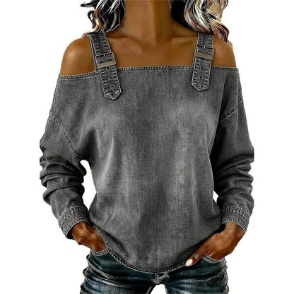 👕✨ 50% RABATT! Damen Denim-Top mit breiten Trägern & Off-Shoulder-Ausschnitt – Lässig, sommerlich & perfekt für heiße Tage ☀️