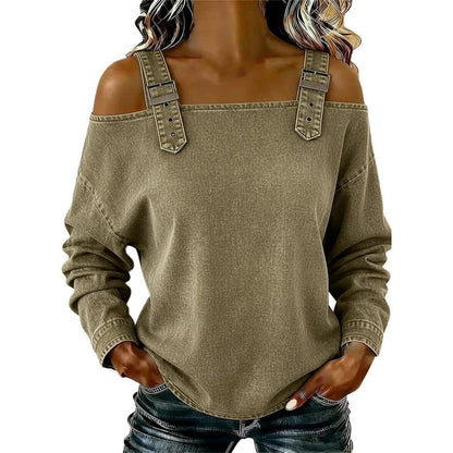 👕✨ 50% RABATT! Damen Denim-Top mit breiten Trägern & Off-Shoulder-Ausschnitt – Lässig, sommerlich & perfekt für heiße Tage ☀️