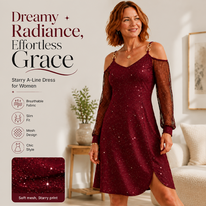 ✨👗Elegantes schulterfreies Kleid mit Netzärmeln