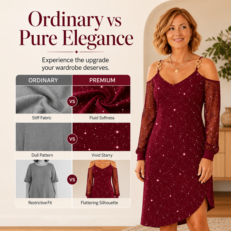 ✨👗Elegantes schulterfreies Kleid mit Netzärmeln