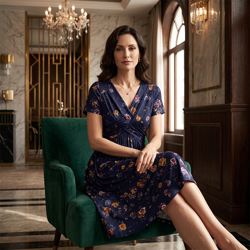 🌸 50 % RABATT | Mühelose Eleganz – Florales V-Ausschnitt-Kleid mit schmeichelhaftem Taillendetail