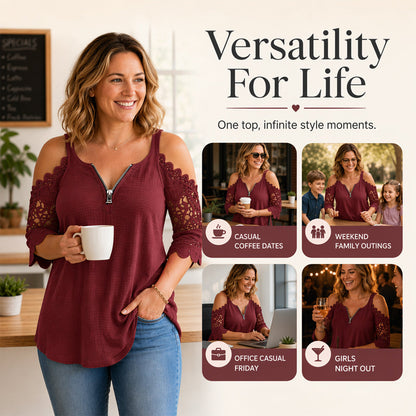 🌸 Zarte Spitze-Damen-Top aus Spitze mit freien Schultern und Reißverschluss