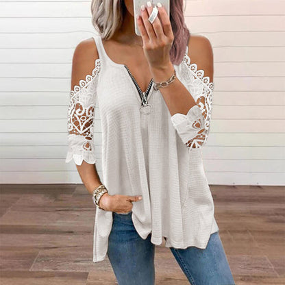 🌸 Zarte Spitze-Damen-Top aus Spitze mit freien Schultern und Reißverschluss