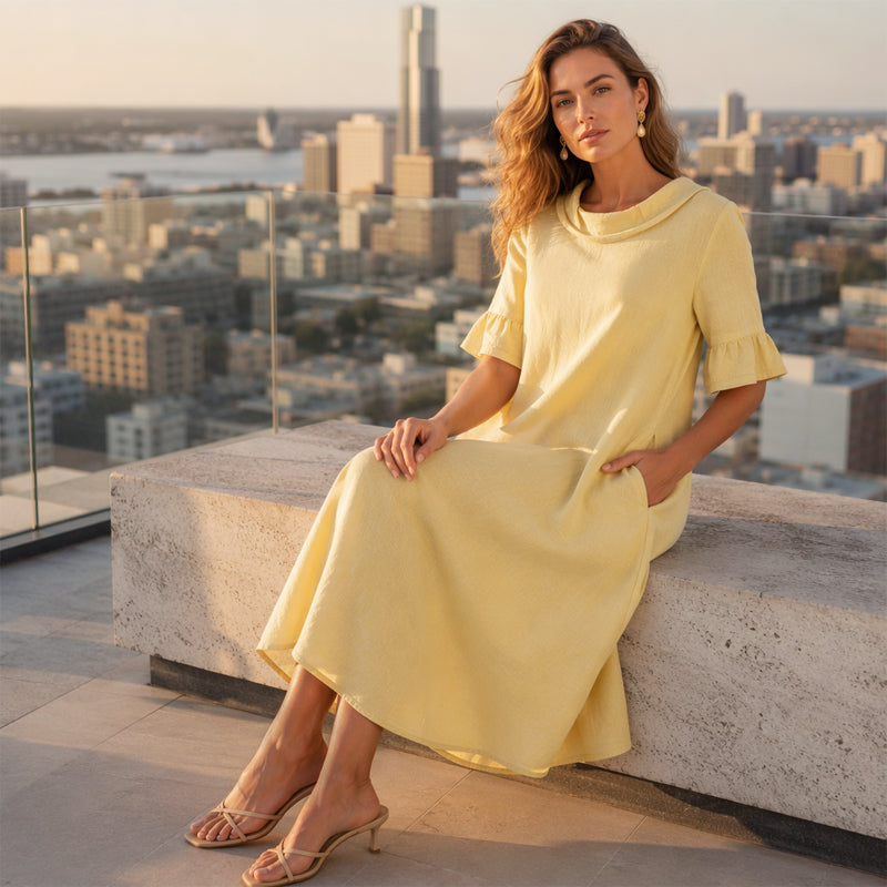 👗 Damen lässiges Sommerkleid mit rundem Ausschnitt – bequem, luftig & vielseitig – perfekt für warme Tage, Strand & Freizeit – zeitloser Look, weicher Stoff & figurschmeichelnder Schnitt – ideal für entspannte Stunden & den täglichen Gebrauch