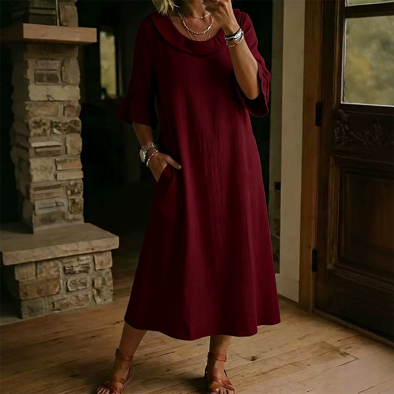 👗 Damen lässiges Sommerkleid mit rundem Ausschnitt – bequem, luftig & vielseitig – perfekt für warme Tage, Strand & Freizeit – zeitloser Look, weicher Stoff & figurschmeichelnder Schnitt – ideal für entspannte Stunden & den täglichen Gebrauch