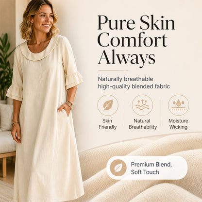 👗 Damen lässiges Sommerkleid mit rundem Ausschnitt – bequem, luftig & vielseitig – perfekt für warme Tage, Strand & Freizeit – zeitloser Look, weicher Stoff & figurschmeichelnder Schnitt – ideal für entspannte Stunden & den täglichen Gebrauch