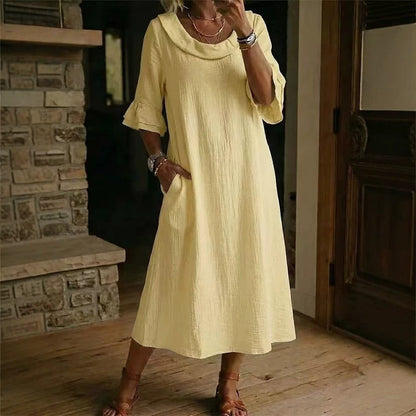 👗 Damen lässiges Sommerkleid mit rundem Ausschnitt – bequem, luftig & vielseitig – perfekt für warme Tage, Strand & Freizeit – zeitloser Look, weicher Stoff & figurschmeichelnder Schnitt – ideal für entspannte Stunden & den täglichen Gebrauch