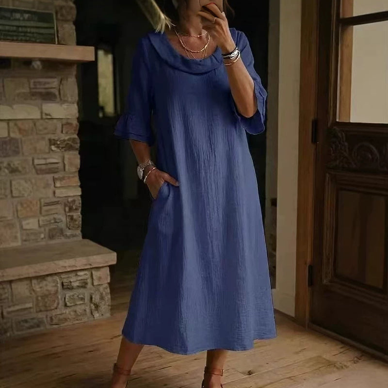 👗 Damen lässiges Sommerkleid mit rundem Ausschnitt – bequem, luftig & vielseitig – perfekt für warme Tage, Strand & Freizeit – zeitloser Look, weicher Stoff & figurschmeichelnder Schnitt – ideal für entspannte Stunden & den täglichen Gebrauch