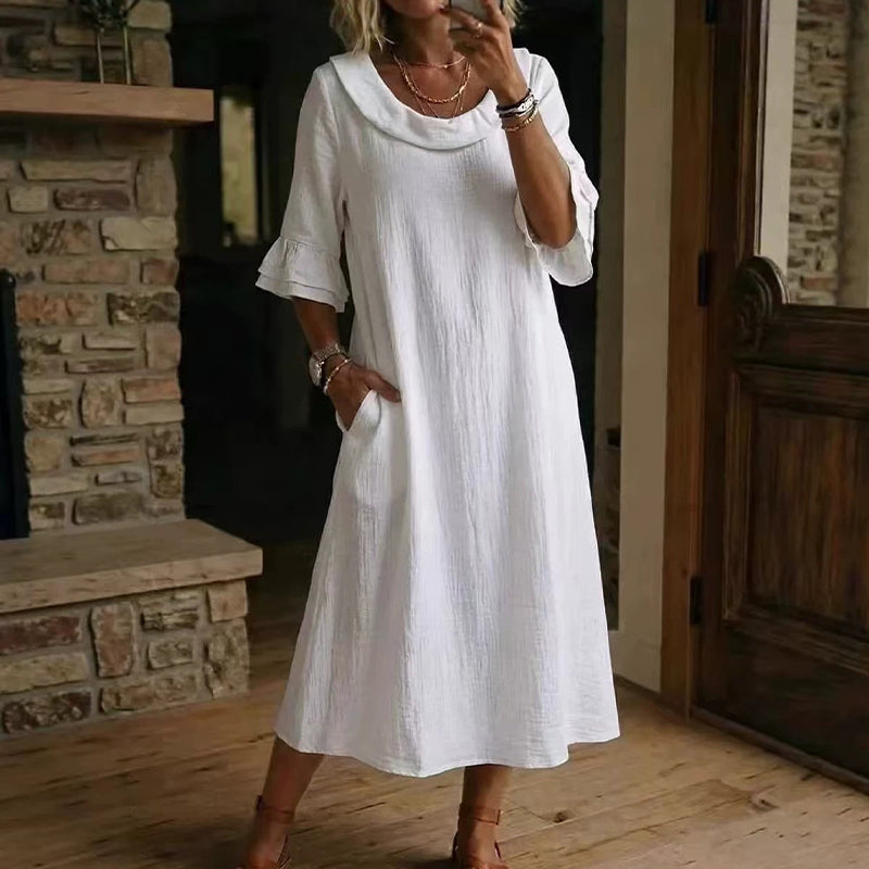 👗 Damen lässiges Sommerkleid mit rundem Ausschnitt – bequem, luftig & vielseitig – perfekt für warme Tage, Strand & Freizeit – zeitloser Look, weicher Stoff & figurschmeichelnder Schnitt – ideal für entspannte Stunden & den täglichen Gebrauch