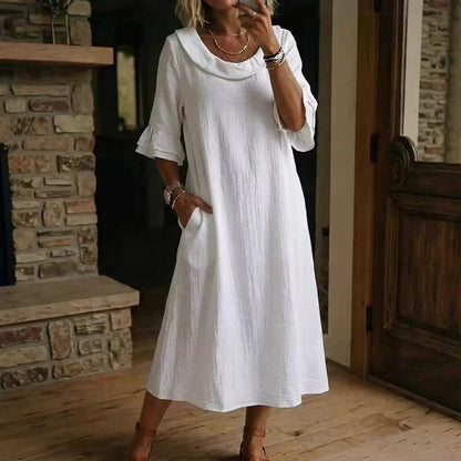👗 Damen lässiges Sommerkleid mit rundem Ausschnitt – bequem, luftig & vielseitig – perfekt für warme Tage, Strand & Freizeit – zeitloser Look, weicher Stoff & figurschmeichelnder Schnitt – ideal für entspannte Stunden & den täglichen Gebrauch
