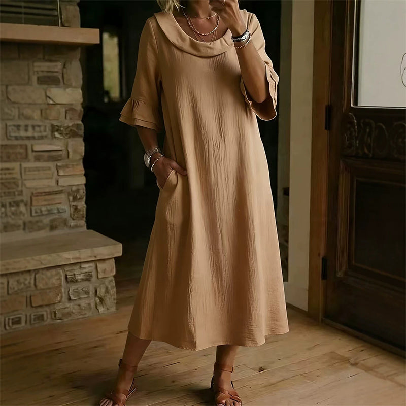 👗 Damen lässiges Sommerkleid mit rundem Ausschnitt – bequem, luftig & vielseitig – perfekt für warme Tage, Strand & Freizeit – zeitloser Look, weicher Stoff & figurschmeichelnder Schnitt – ideal für entspannte Stunden & den täglichen Gebrauch