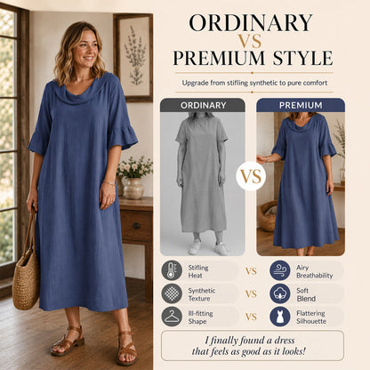 👗 Damen lässiges Sommerkleid mit rundem Ausschnitt – bequem, luftig & vielseitig – perfekt für warme Tage, Strand & Freizeit – zeitloser Look, weicher Stoff & figurschmeichelnder Schnitt – ideal für entspannte Stunden & den täglichen Gebrauch