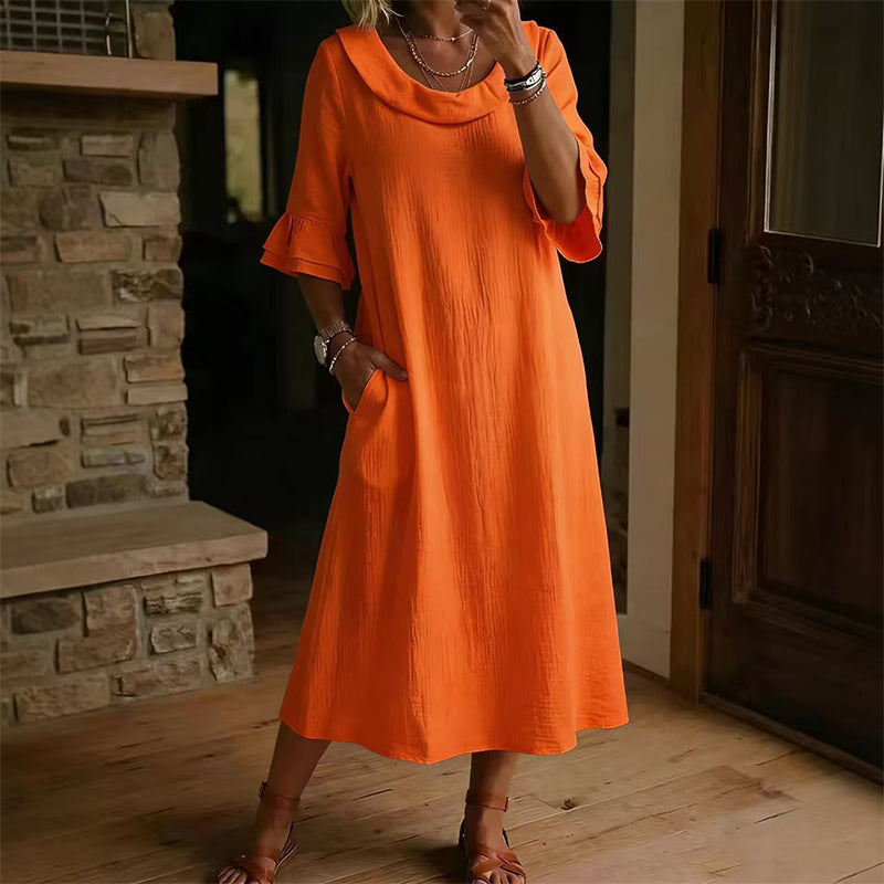 👗 Damen lässiges Sommerkleid mit rundem Ausschnitt – bequem, luftig & vielseitig – perfekt für warme Tage, Strand & Freizeit – zeitloser Look, weicher Stoff & figurschmeichelnder Schnitt – ideal für entspannte Stunden & den täglichen Gebrauch