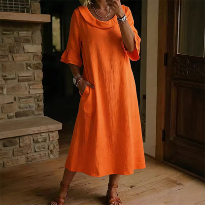 👗 Damen lässiges Sommerkleid mit rundem Ausschnitt – bequem, luftig & vielseitig – perfekt für warme Tage, Strand & Freizeit – zeitloser Look, weicher Stoff & figurschmeichelnder Schnitt – ideal für entspannte Stunden & den täglichen Gebrauch