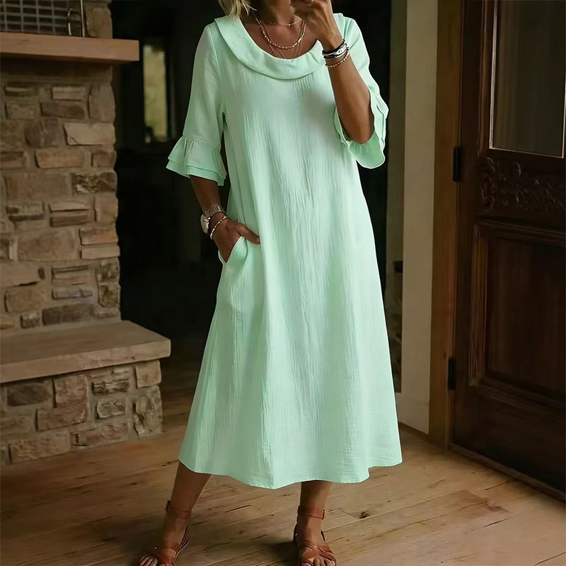 👗 Damen lässiges Sommerkleid mit rundem Ausschnitt – bequem, luftig & vielseitig – perfekt für warme Tage, Strand & Freizeit – zeitloser Look, weicher Stoff & figurschmeichelnder Schnitt – ideal für entspannte Stunden & den täglichen Gebrauch