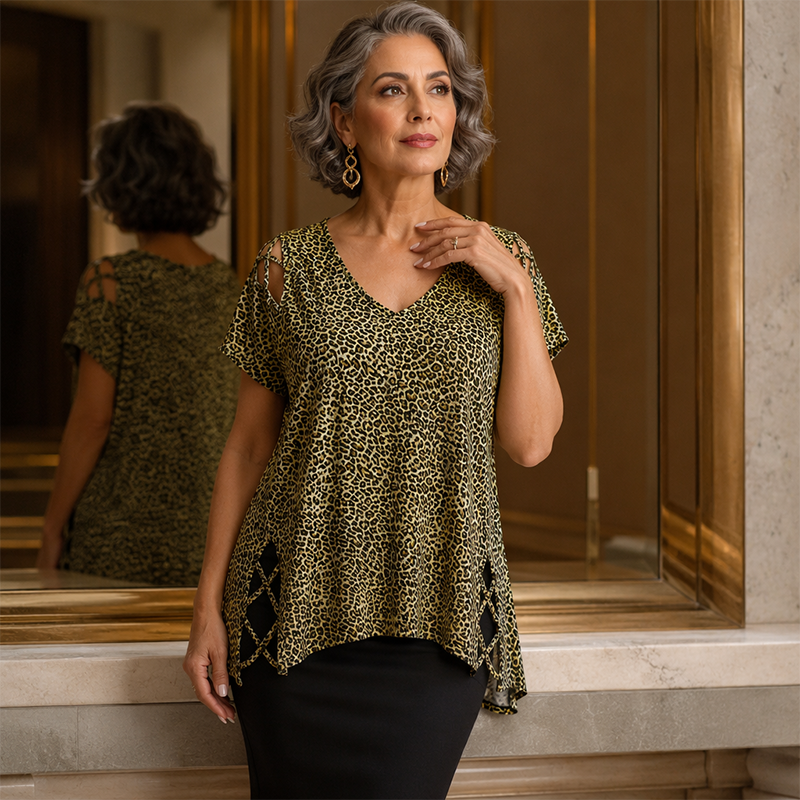 🐆 Locker sitzendes Damen-T-Shirt mit V-Ausschnitt & Leopardenmuster – Bequem, modisch & vielseitig