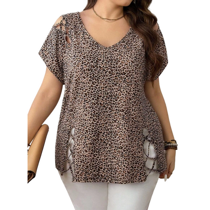 🐆 Locker sitzendes Damen-T-Shirt mit V-Ausschnitt & Leopardenmuster – Bequem, modisch & vielseitig