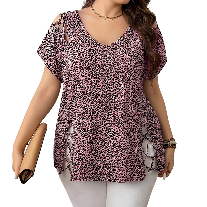 🐆 Locker sitzendes Damen-T-Shirt mit V-Ausschnitt & Leopardenmuster – Bequem, modisch & vielseitig