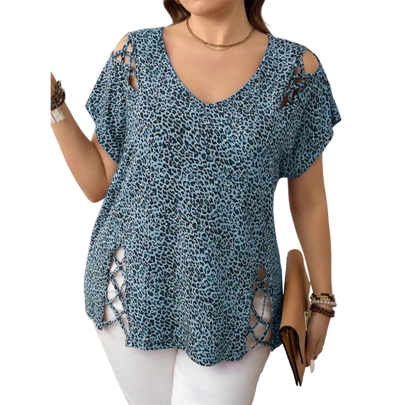 🐆 Locker sitzendes Damen-T-Shirt mit V-Ausschnitt & Leopardenmuster – Bequem, modisch & vielseitig