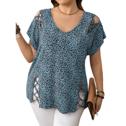 🐆 Locker sitzendes Damen-T-Shirt mit V-Ausschnitt & Leopardenmuster – Bequem, modisch & vielseitig