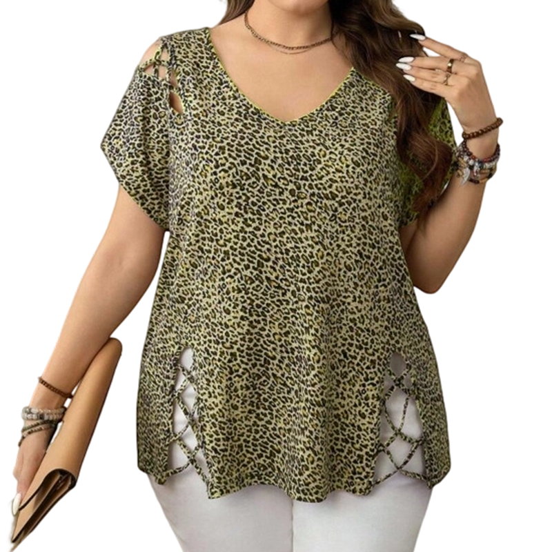 🐆 Locker sitzendes Damen-T-Shirt mit V-Ausschnitt & Leopardenmuster – Bequem, modisch & vielseitig