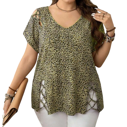 🐆 Locker sitzendes Damen-T-Shirt mit V-Ausschnitt & Leopardenmuster – Bequem, modisch & vielseitig