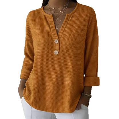👚Top-Auswahl – Henley-Shirt mit V-Ausschnitt und Waffelstruktur – Atmungsaktiver Stoff und vielseitige Unifarben 🌿